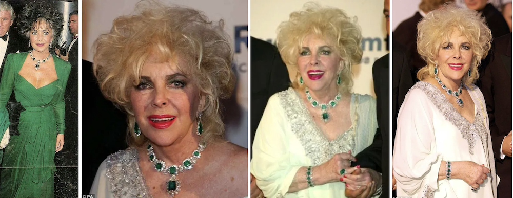 Elizabeth Taylor ve věku se smaragdovými šperky od Bvlgari